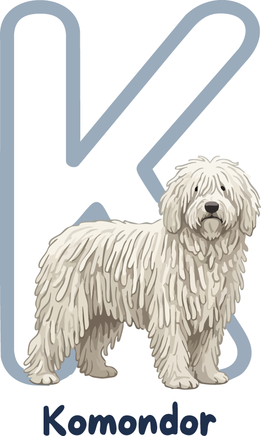 Komondor Dog Breed Alphabet PNG