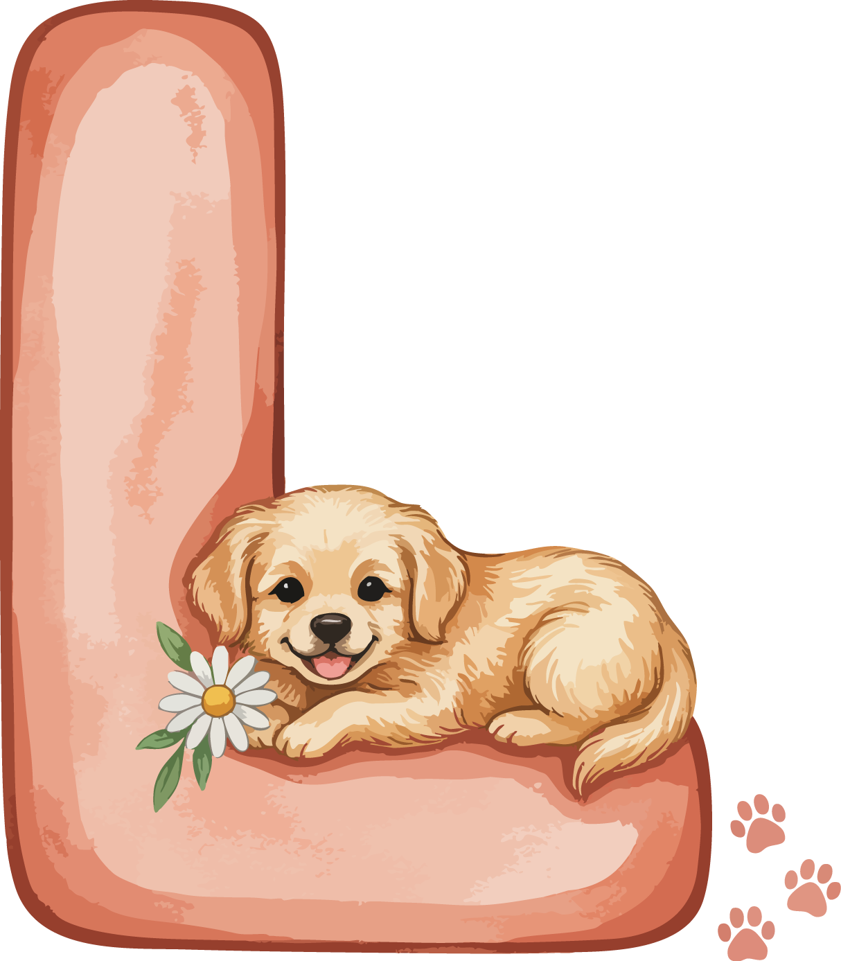 L Dog Theme Watercolor Alphabet PNG