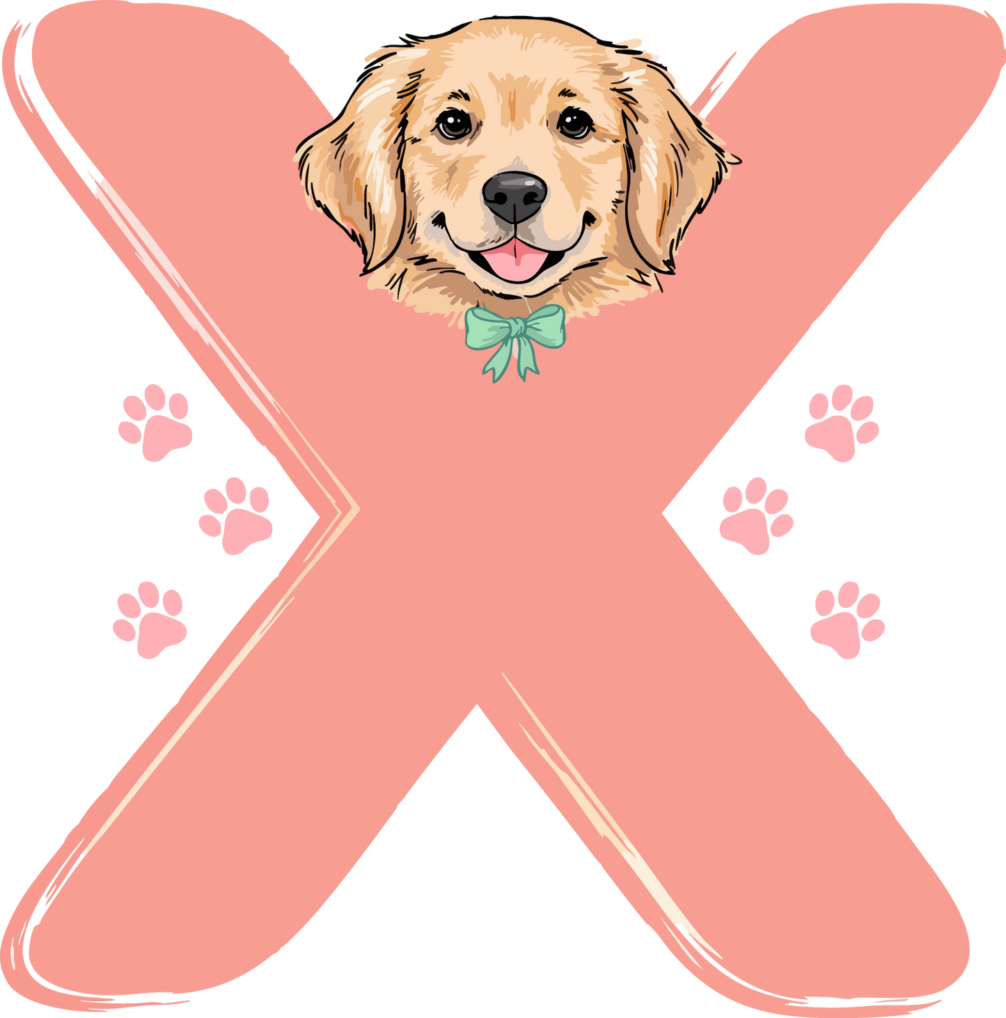 X Dog Theme Watercolor Alphabet PNG