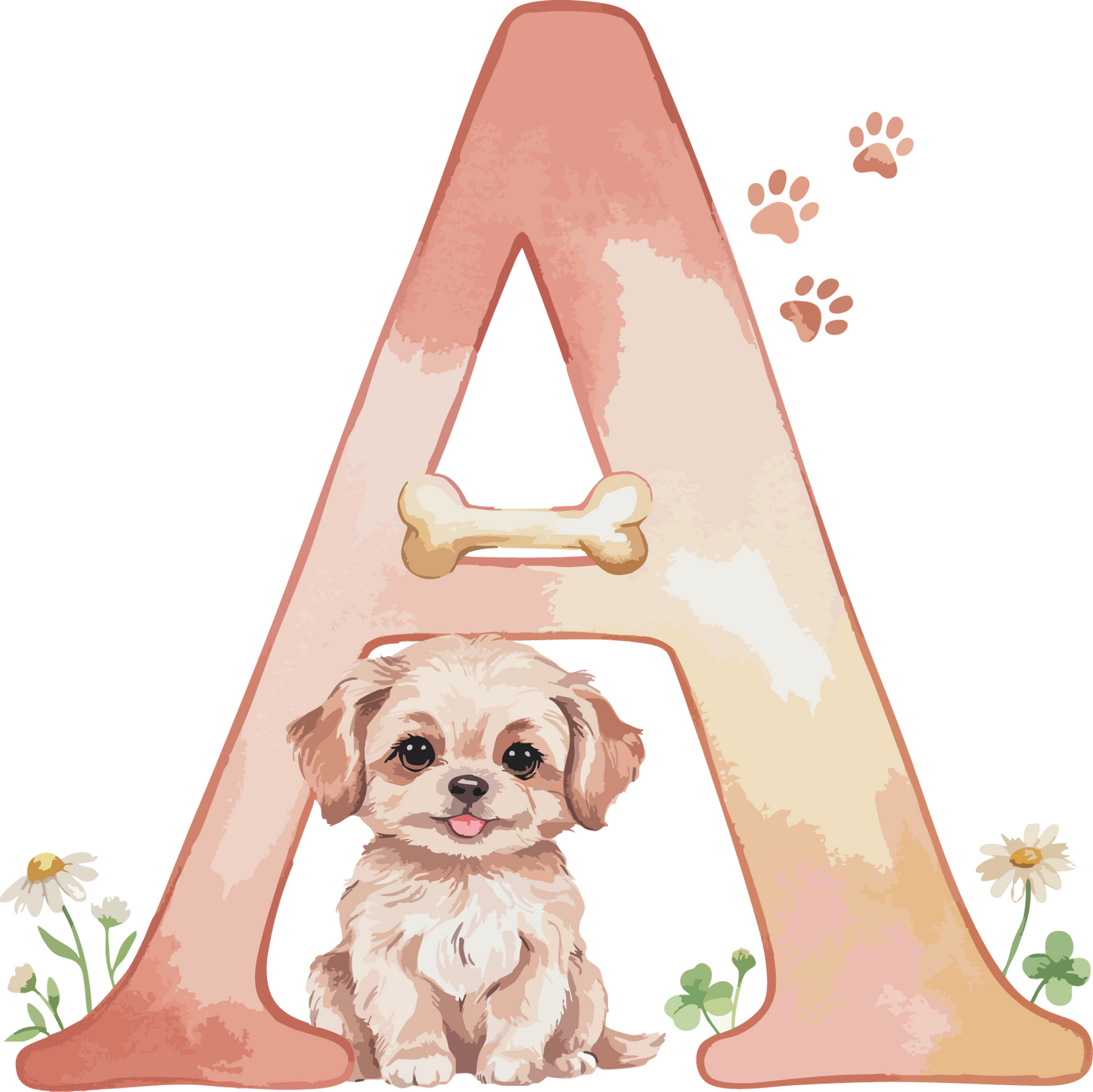 A Dog Theme Watercolor Alphabet PNG