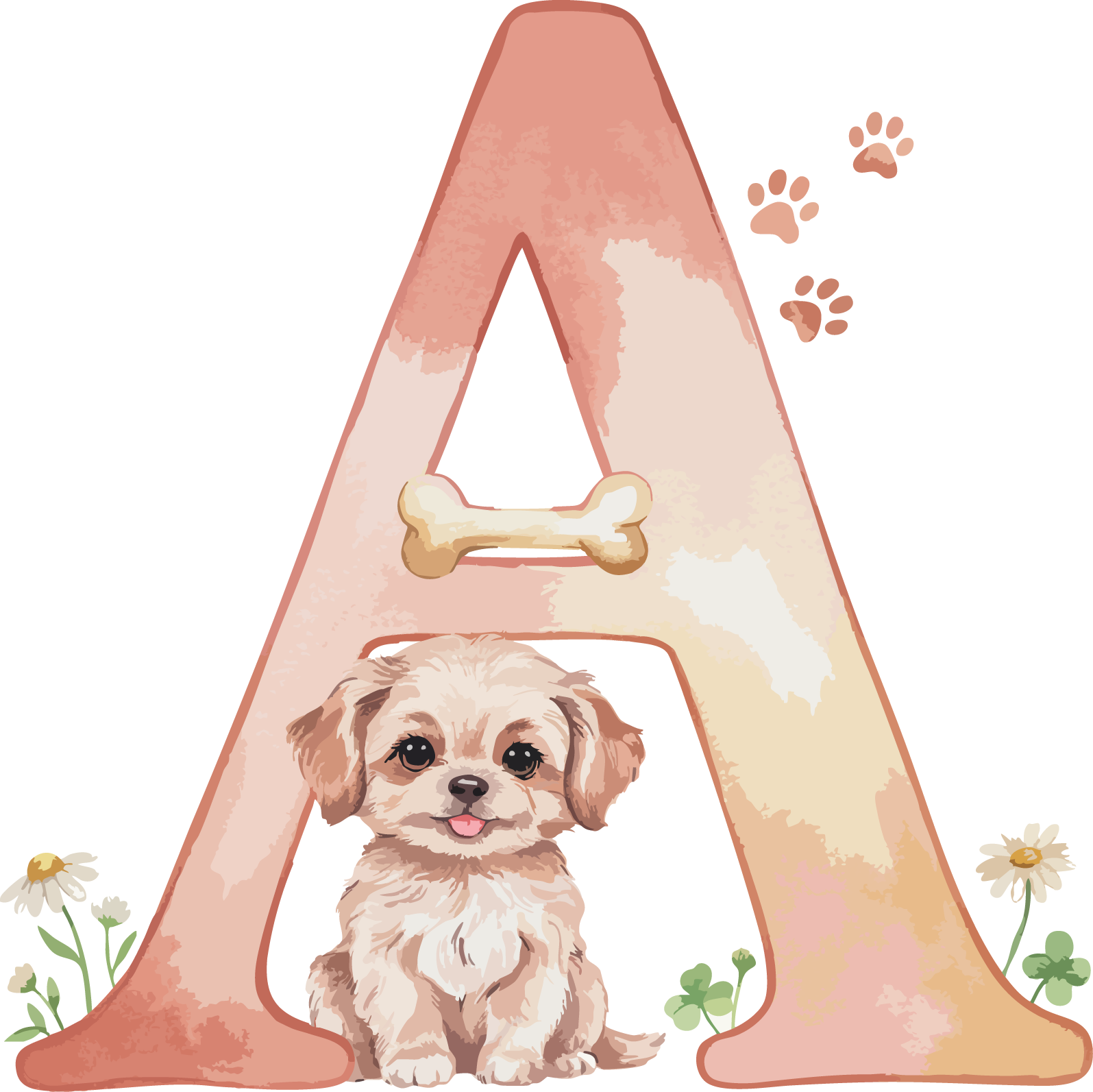 A Dog Theme Watercolor Alphabet PNG