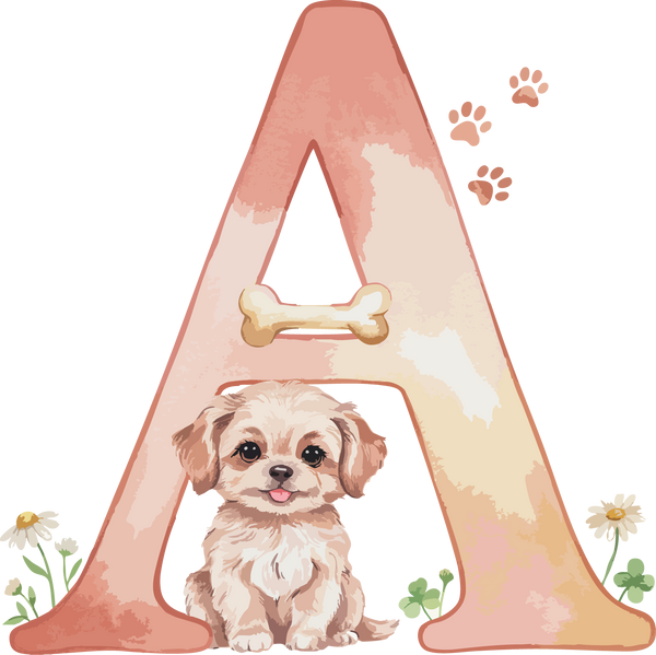 A Dog Theme Watercolor Alphabet PNG
