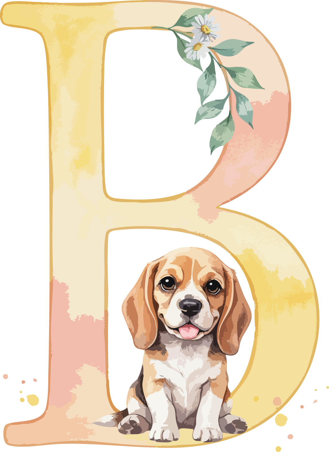 B Dog Theme Watercolor Alphabet PNG