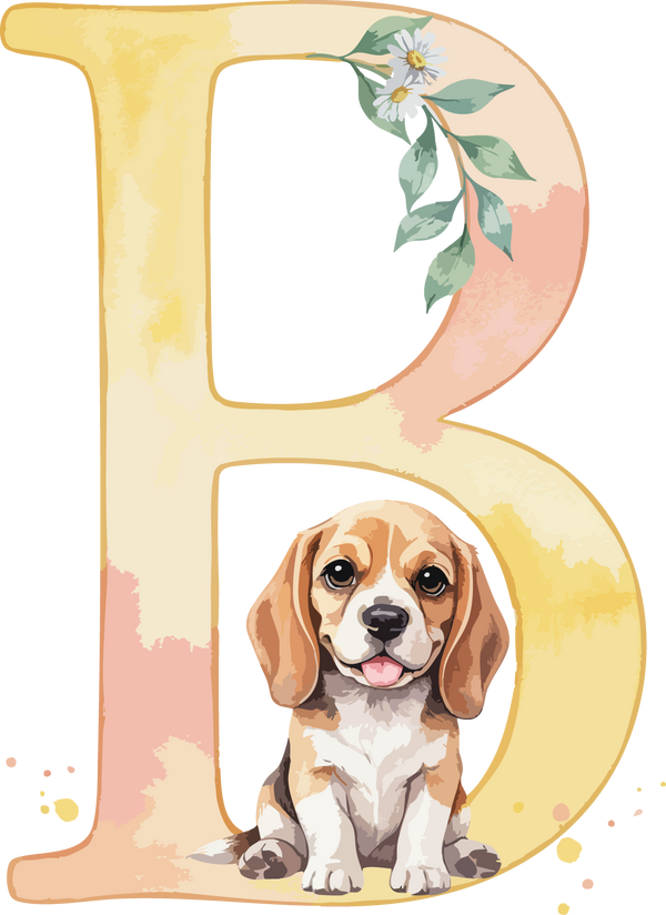 B Dog Theme Watercolor Alphabet PNG