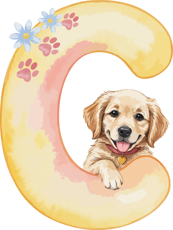 C Dog Theme Watercolor Alphabet PNG