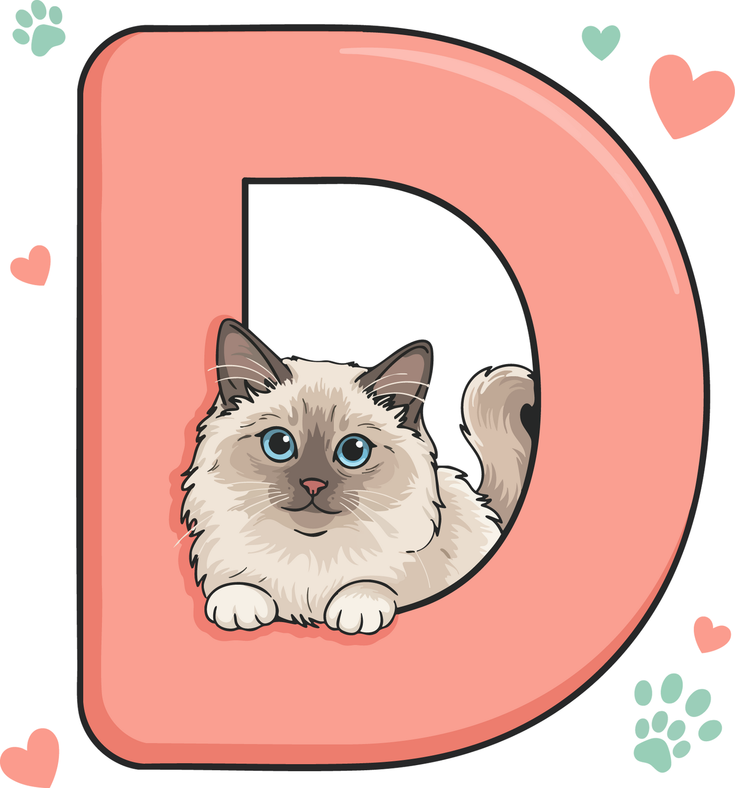 D Cat Theme Clip Art Alphabet PNG