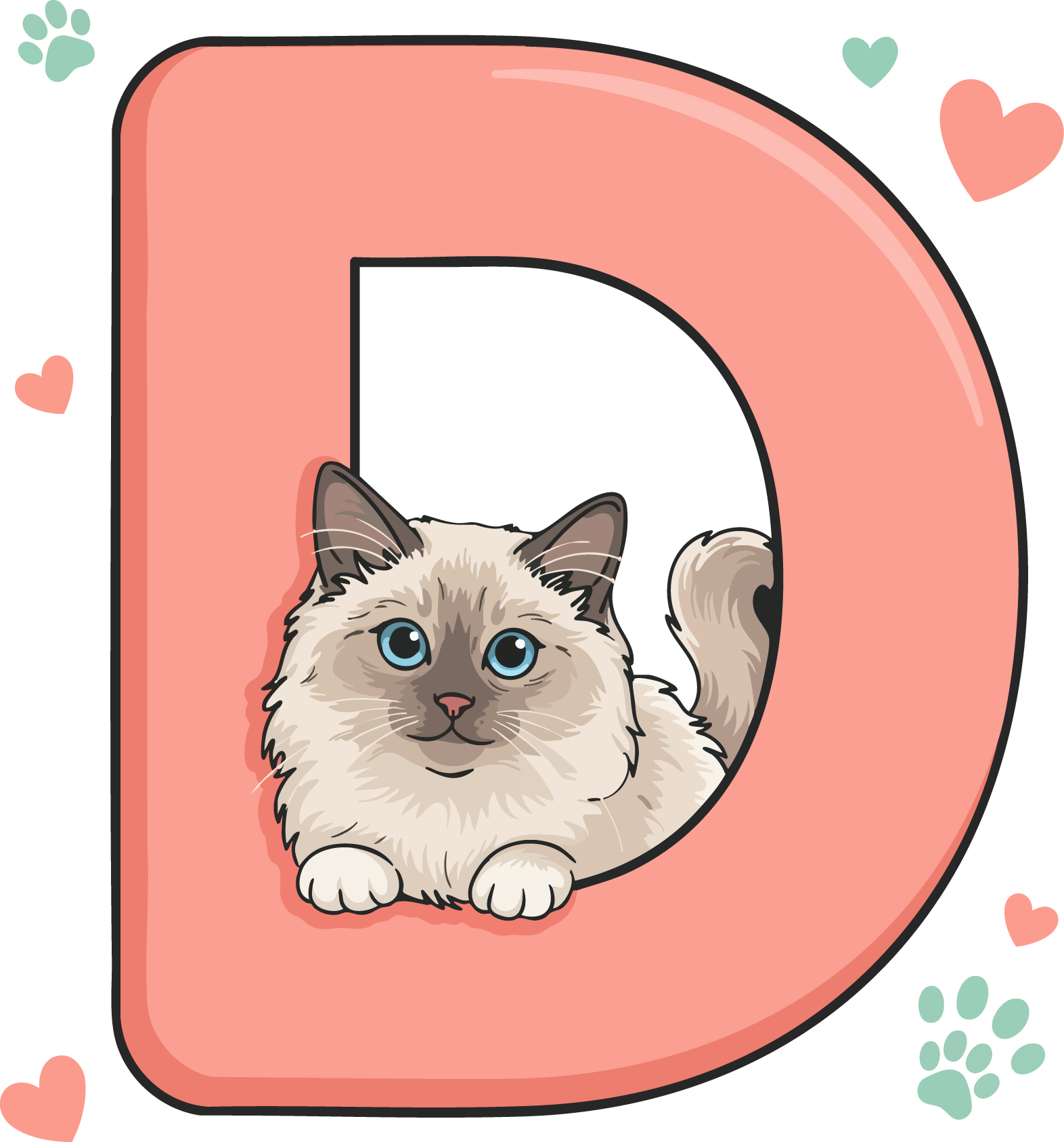 D Cat Theme Clip Art Alphabet PNG