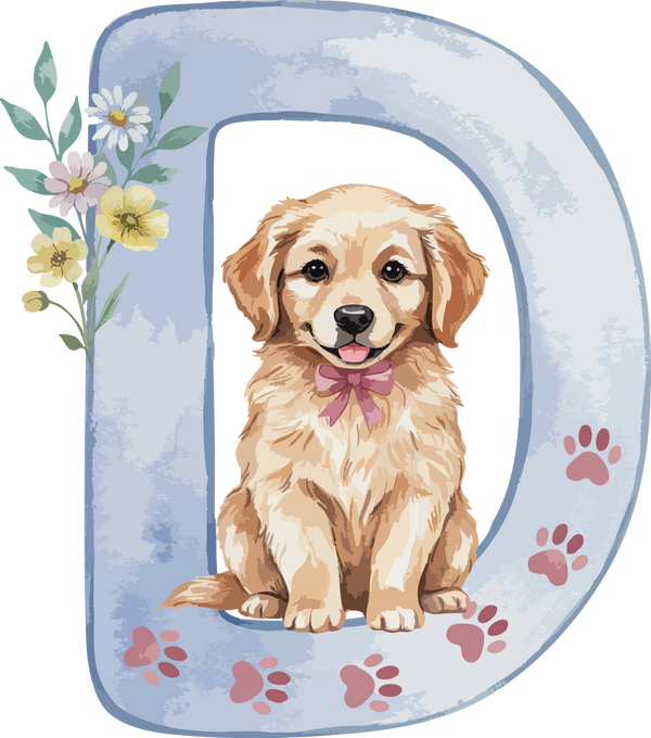 D Dog Theme Watercolor Alphabet PNG