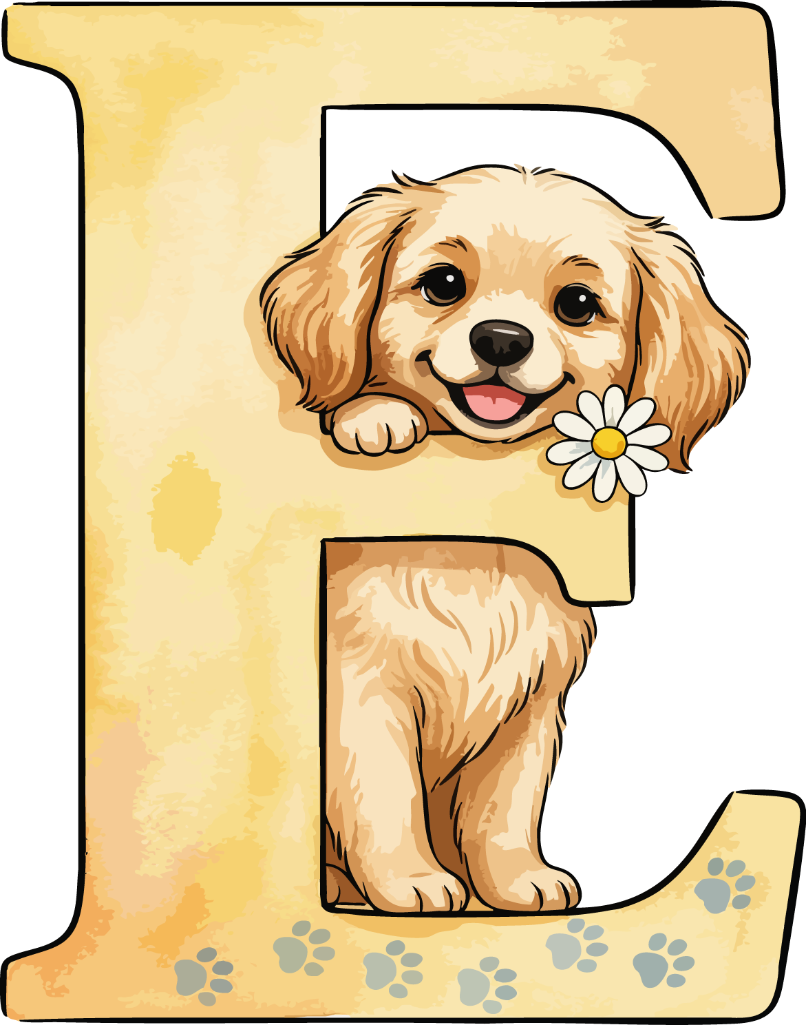 E Dog Theme Watercolor Alphabet PNG