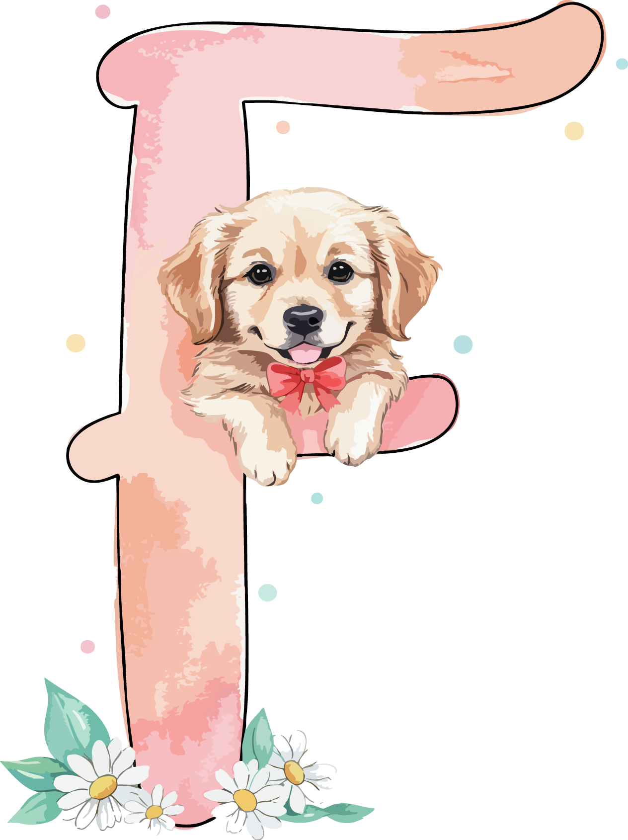 F Dog Theme Watercolor Alphabet PNG