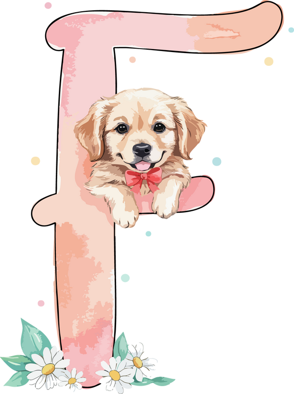 F Dog Theme Watercolor Alphabet PNG