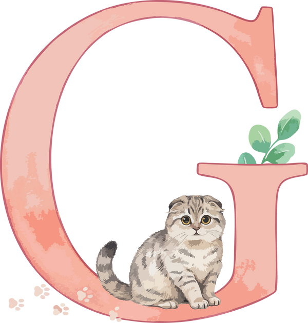 G Cat Theme Watercolor Alphabet PNG