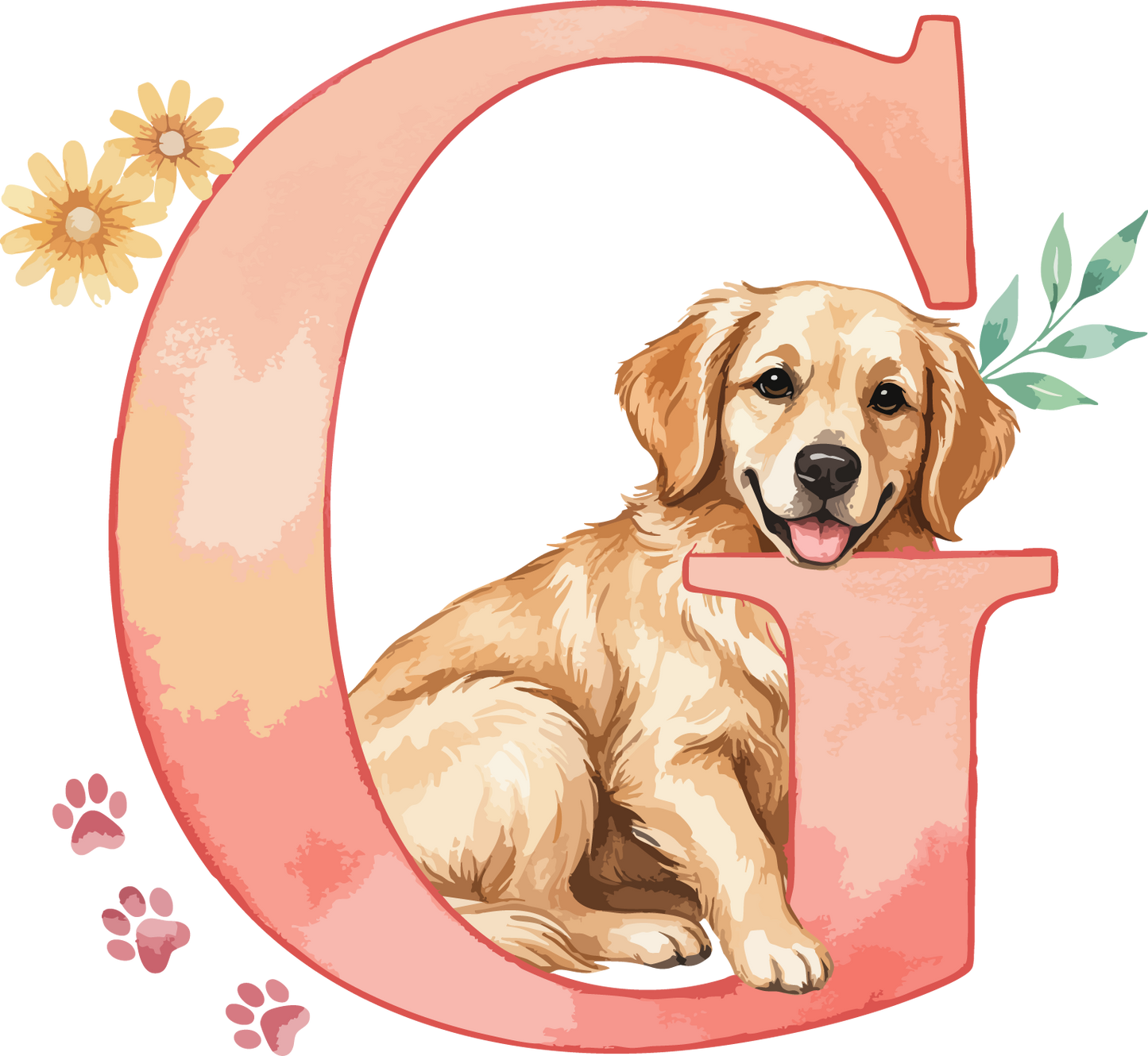 G Dog Theme Watercolor Alphabet PNG