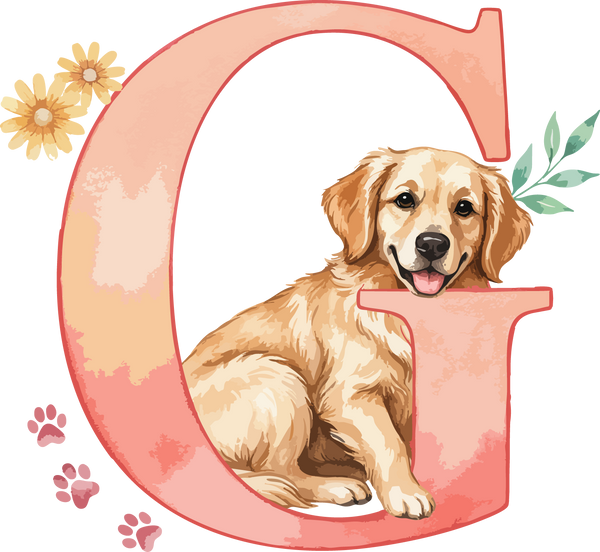 G Dog Theme Watercolor Alphabet PNG