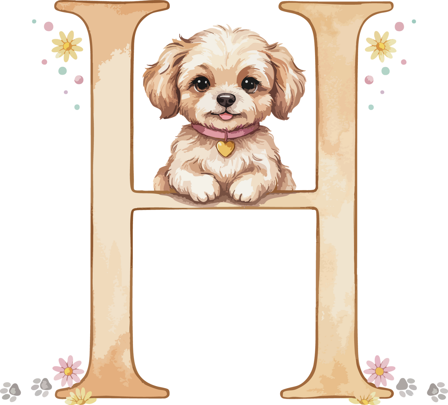 H Dog Theme Watercolor Alphabet PNG