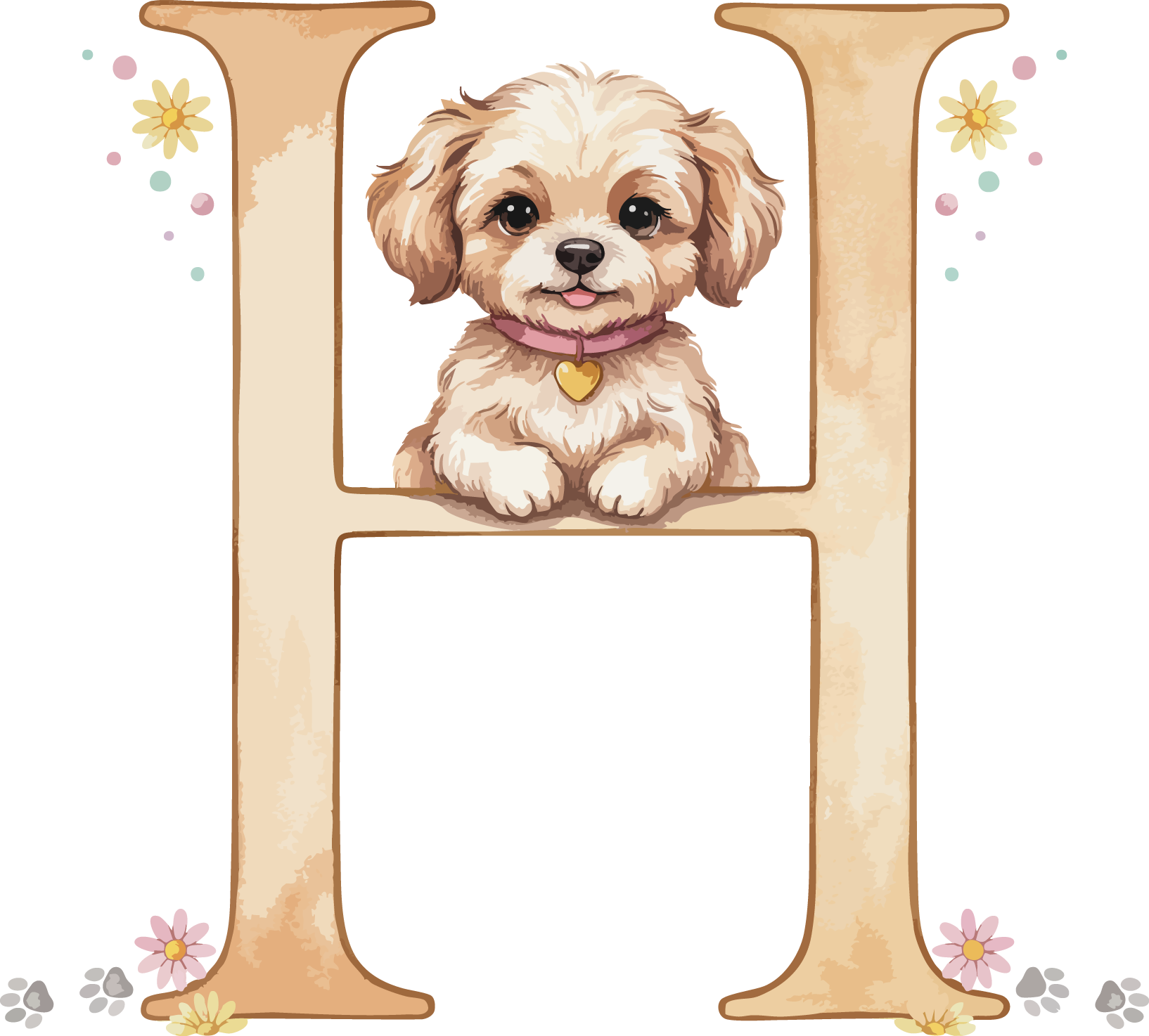 H Dog Theme Watercolor Alphabet PNG