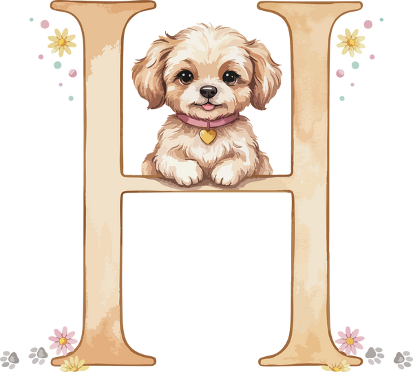 H Dog Theme Watercolor Alphabet PNG