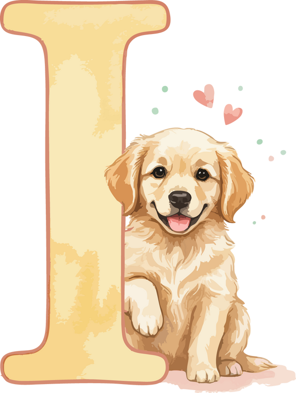I Dog Theme Watercolor Alphabet PNG