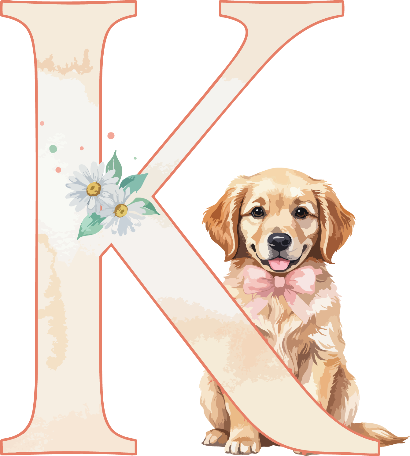 K Dog Theme Watercolor Alphabet PNG
