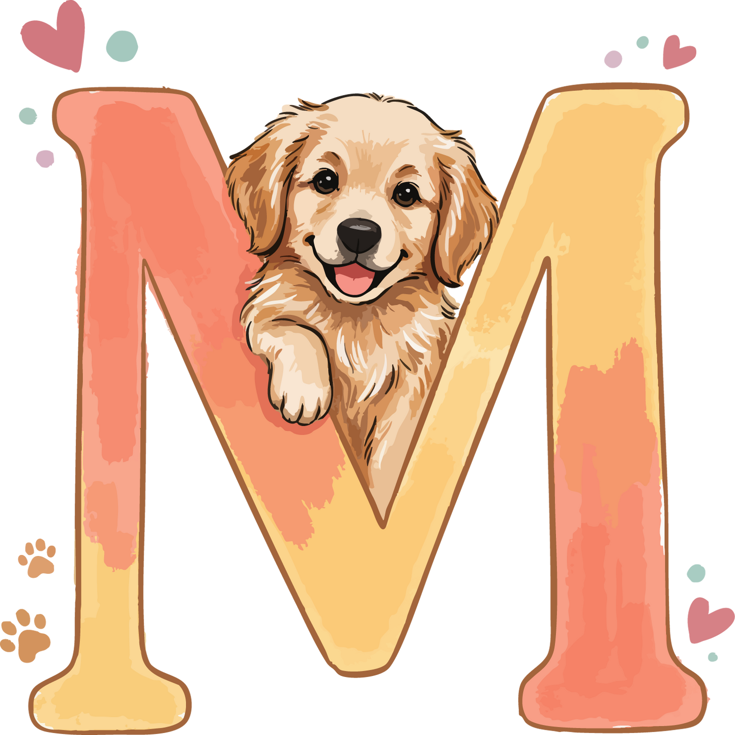 M Dog Theme Watercolor Alphabet PNG