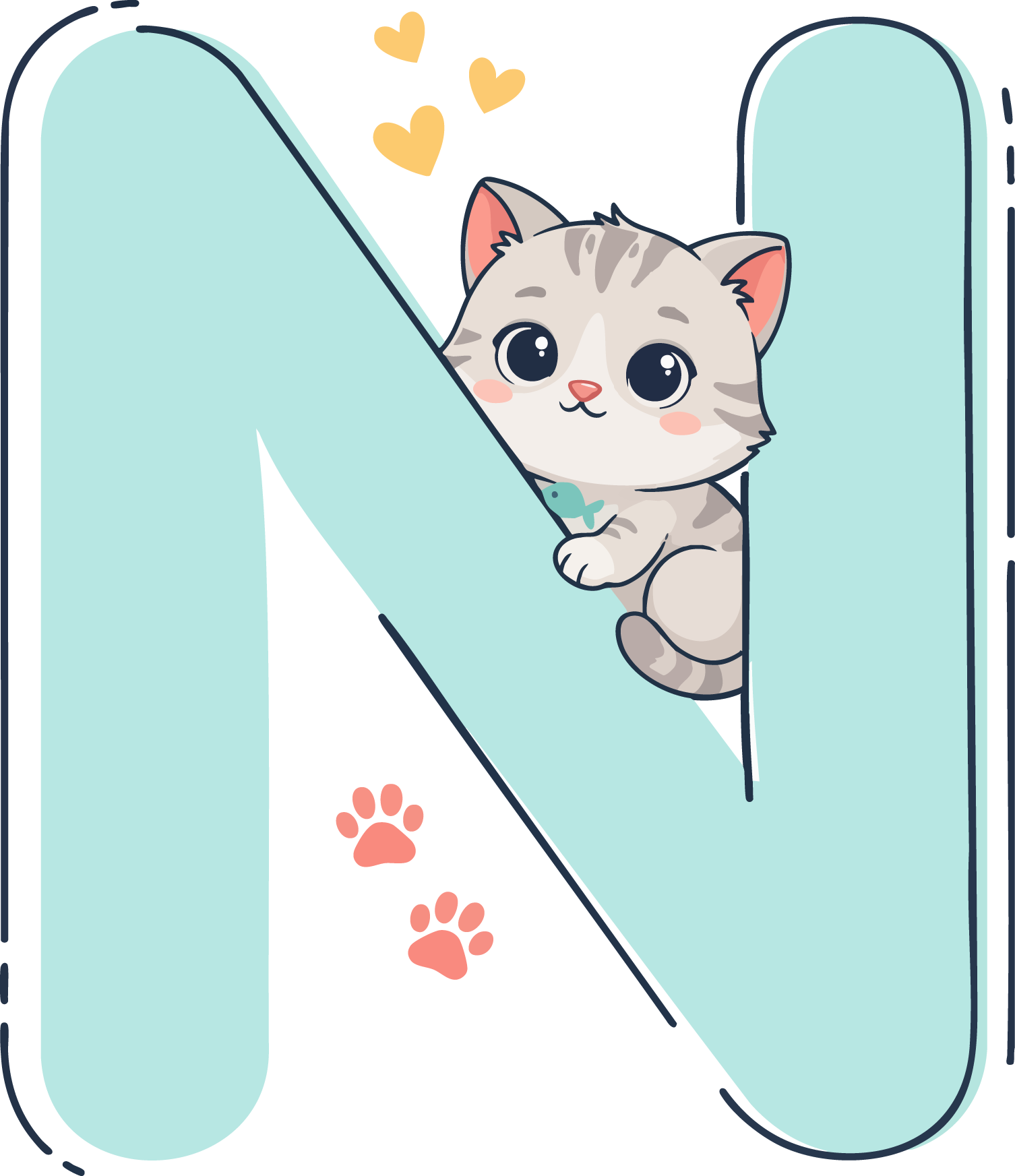 N Cat Theme Clip Art Alphabet PNG
