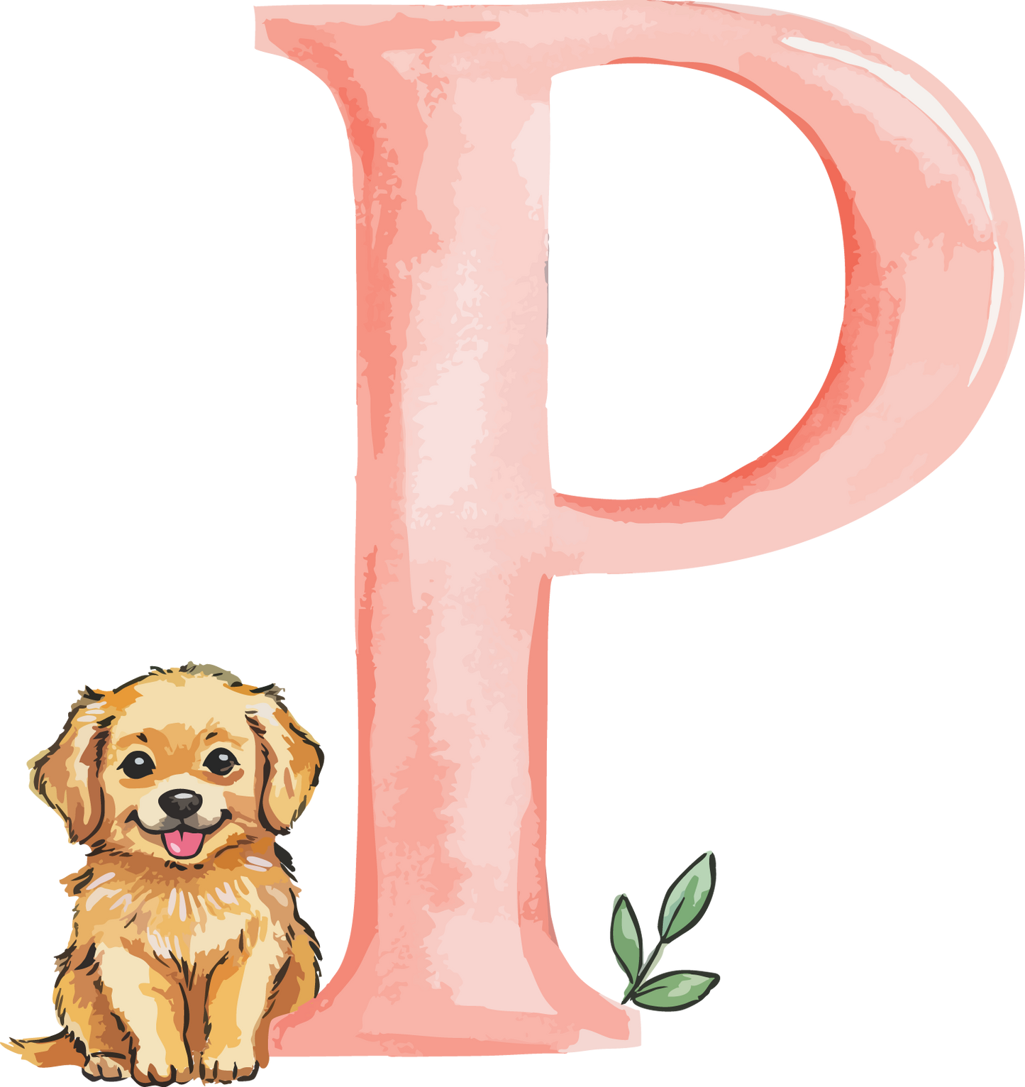P Dog Theme Watercolor Alphabet PNG