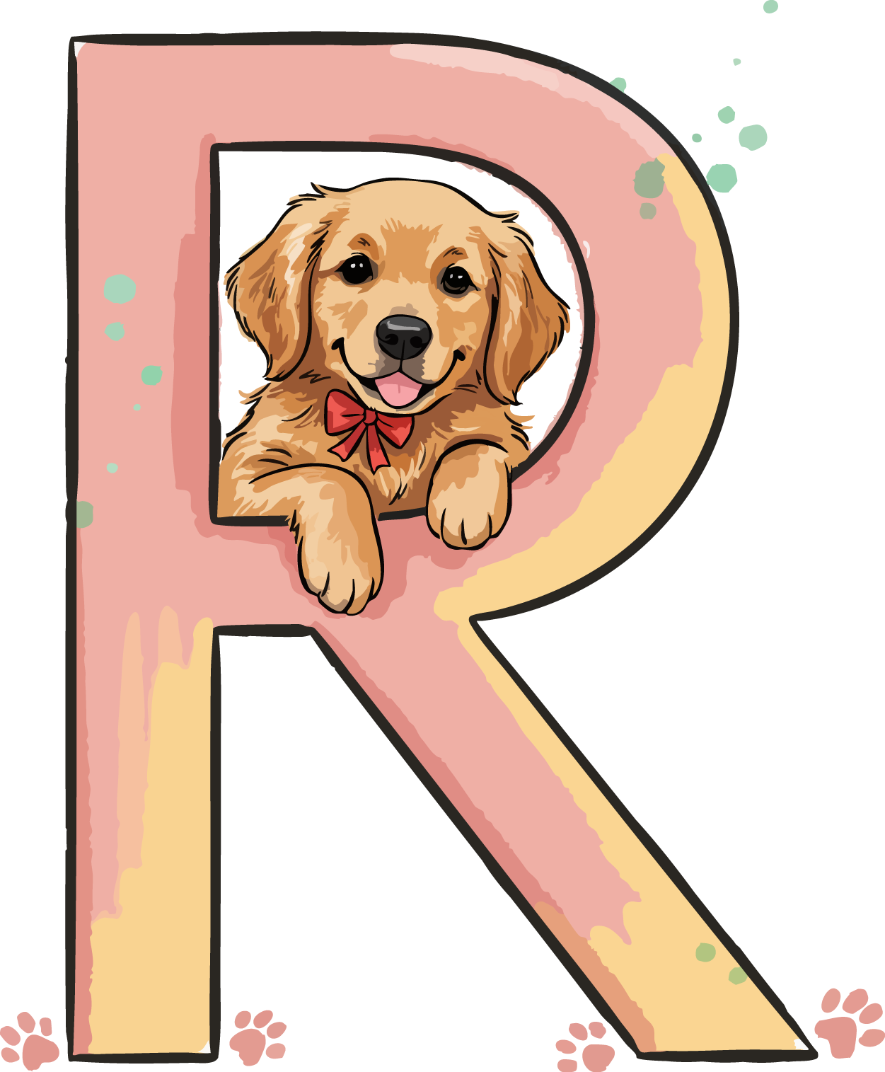 R Dog Theme Watercolor Alphabet PNG