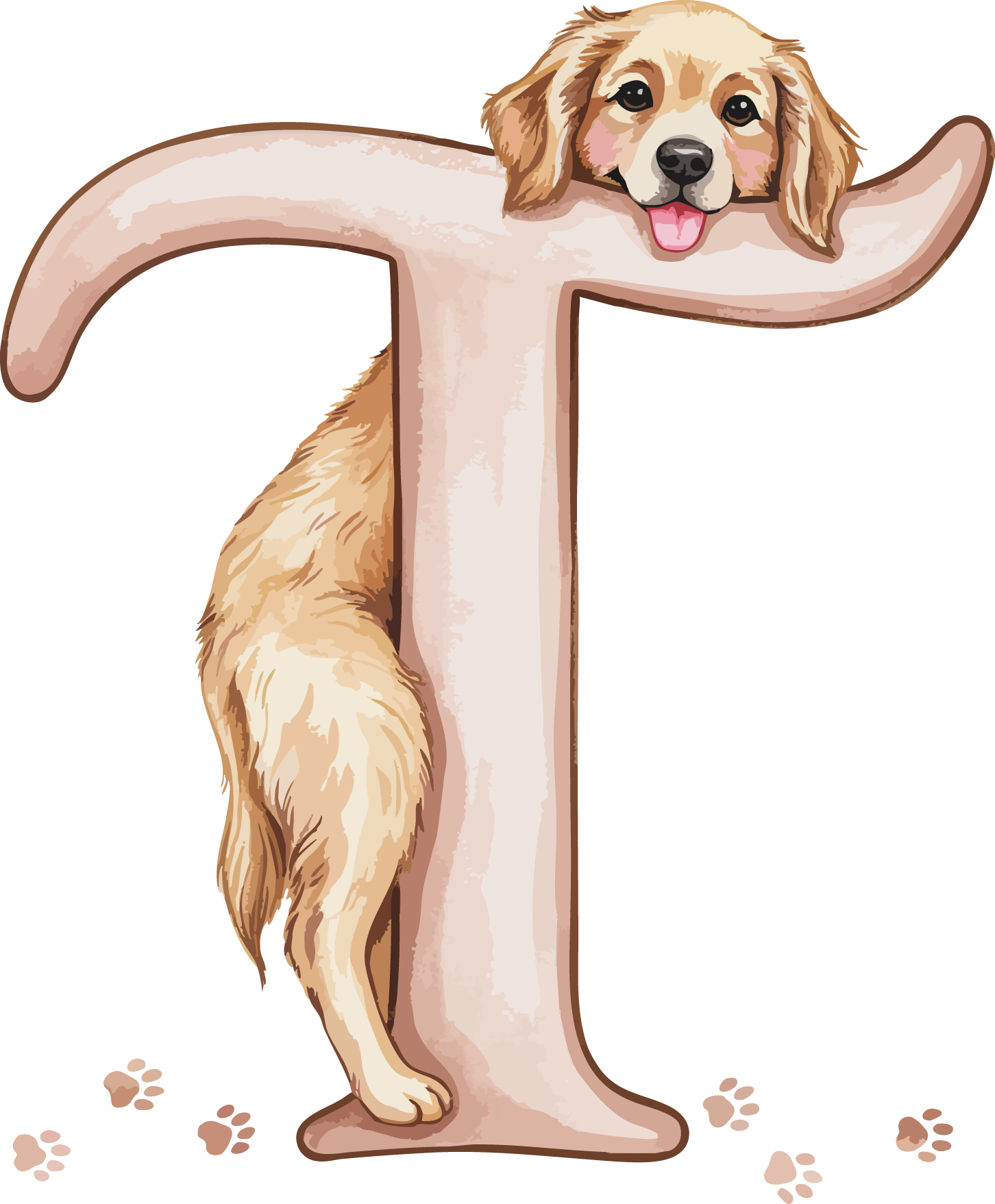 T Dog Theme Watercolor Alphabet PNG