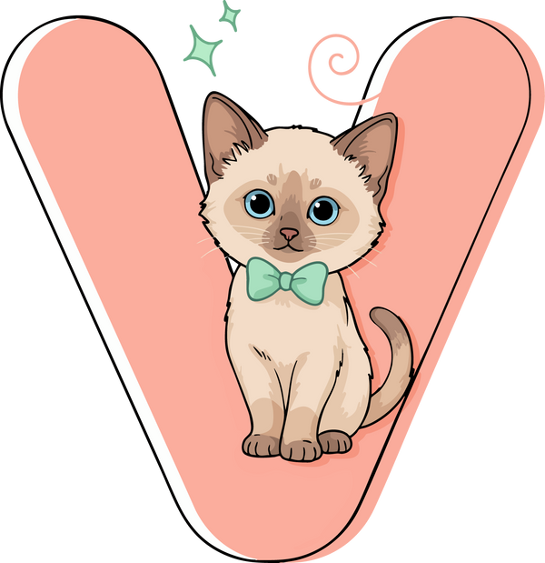V Cat Theme Clip Art Alphabet PNG