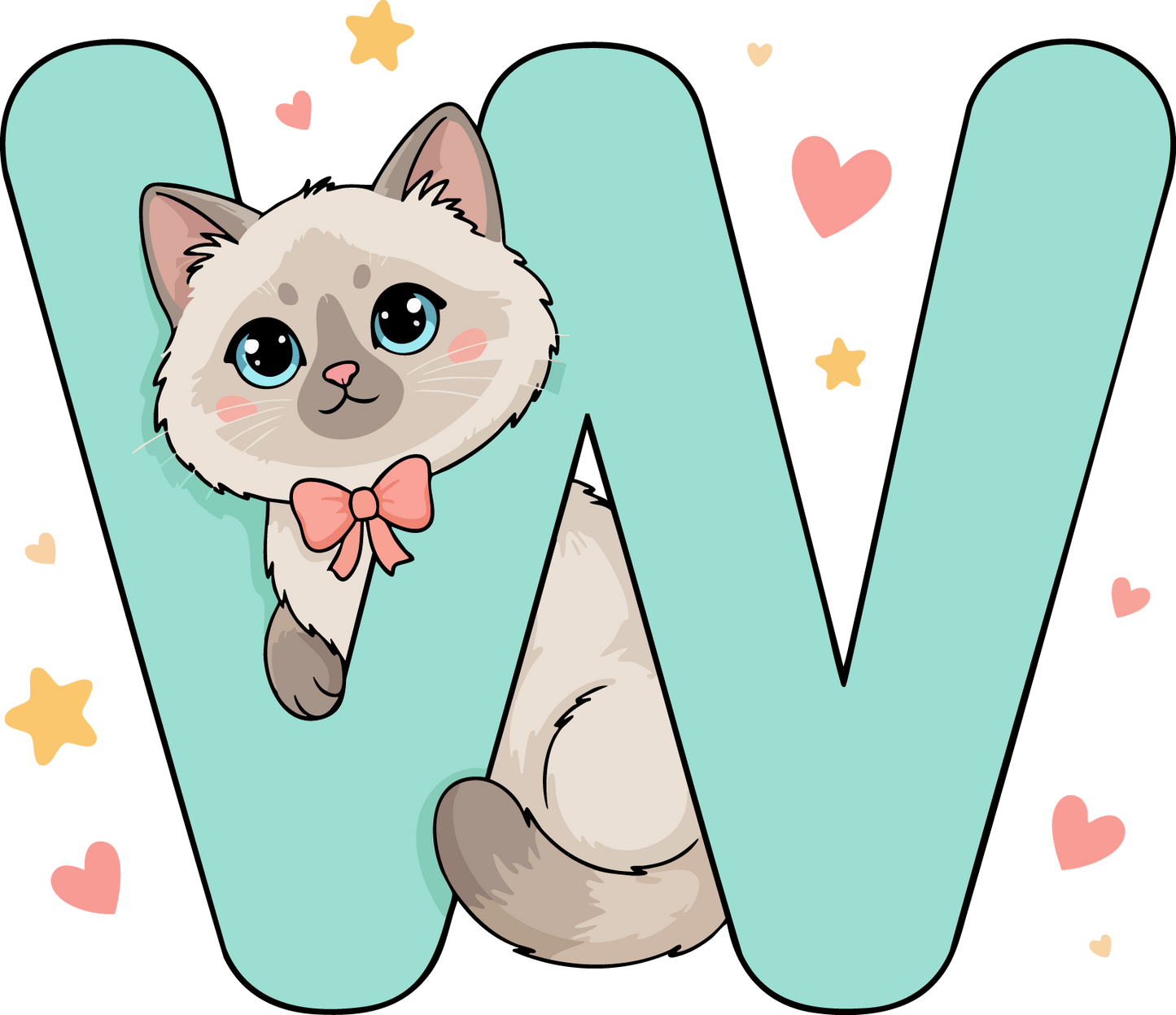 W Cat Theme Clip Art Alphabet PNG