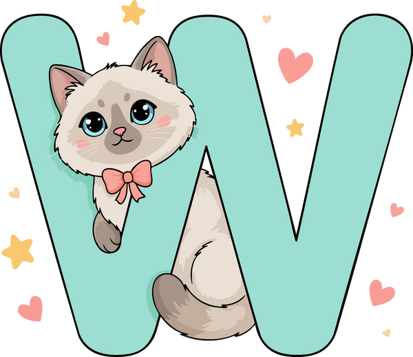 W Cat Theme Clip Art Alphabet PNG