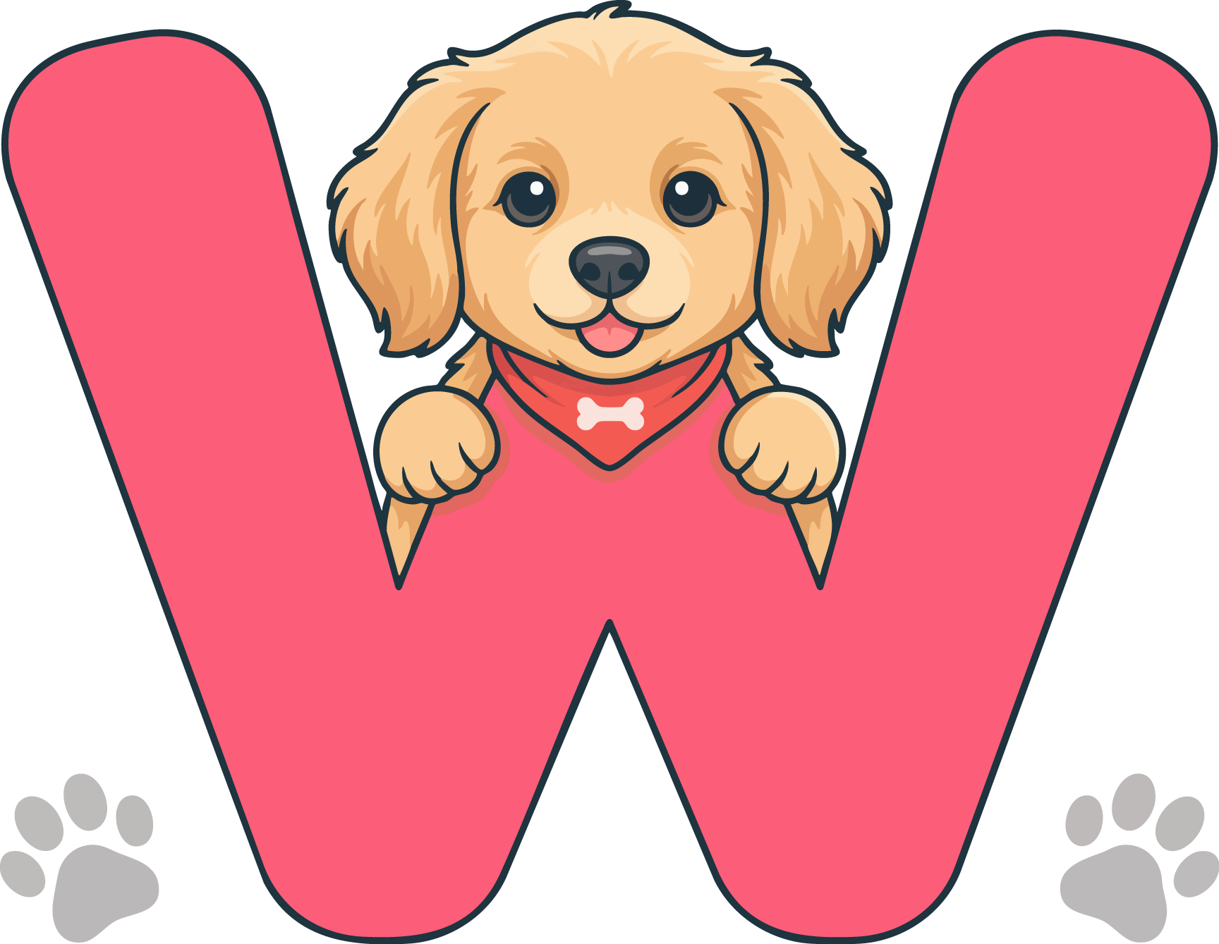 W Dog Theme Clip Art Alphabet PNG