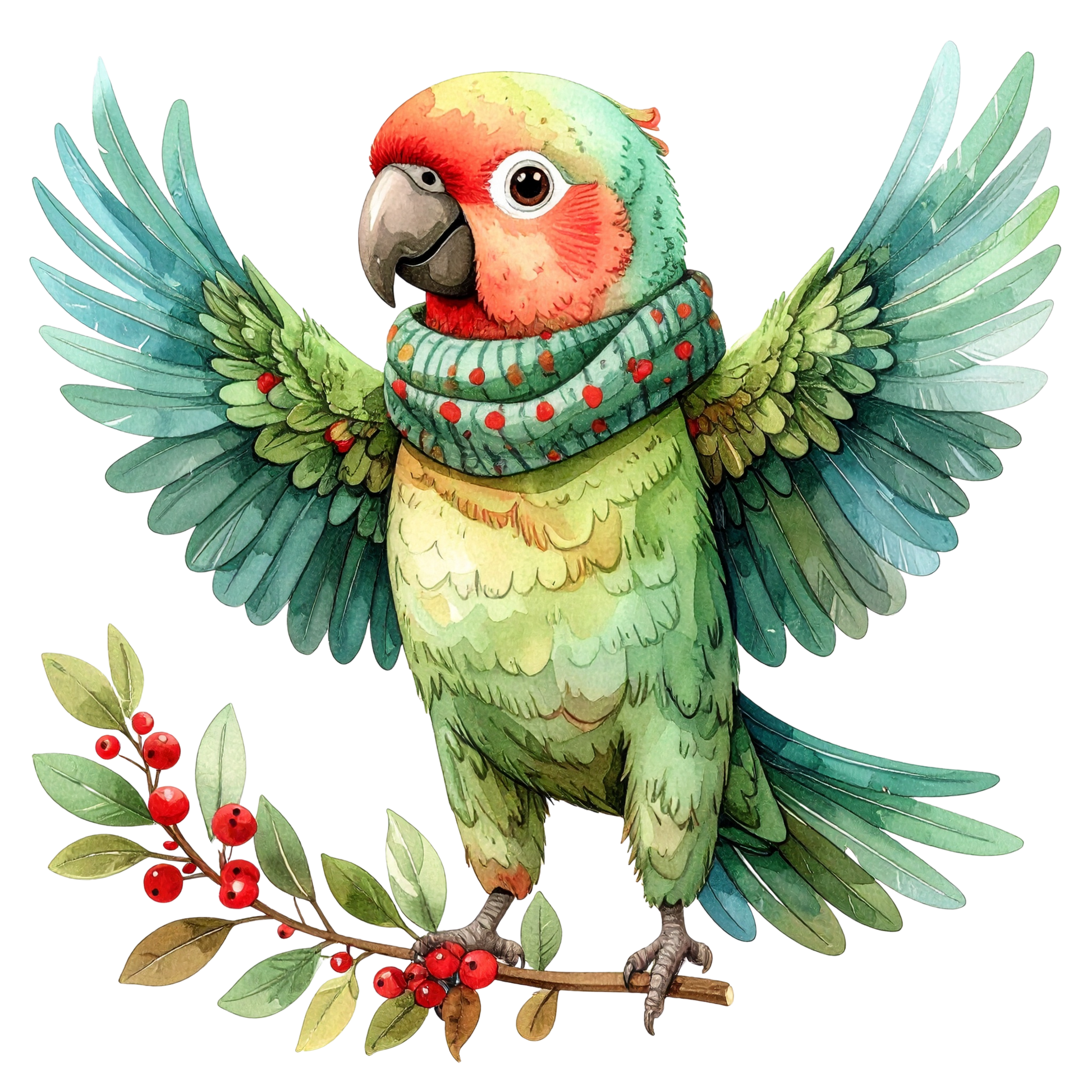 Watercolor Christmas Animals Clipart PNG 14