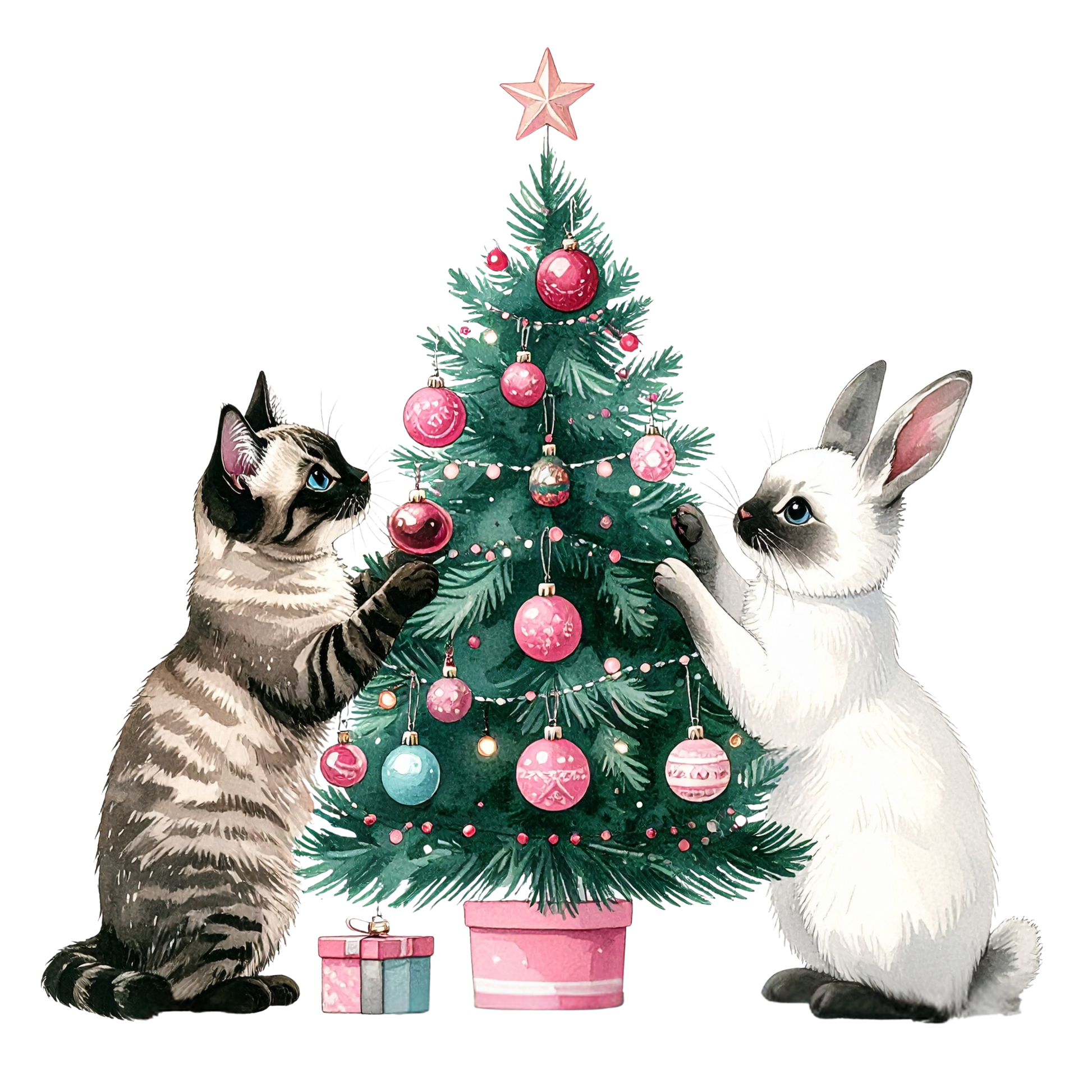 Watercolor Christmas Animals Clipart PNG 18