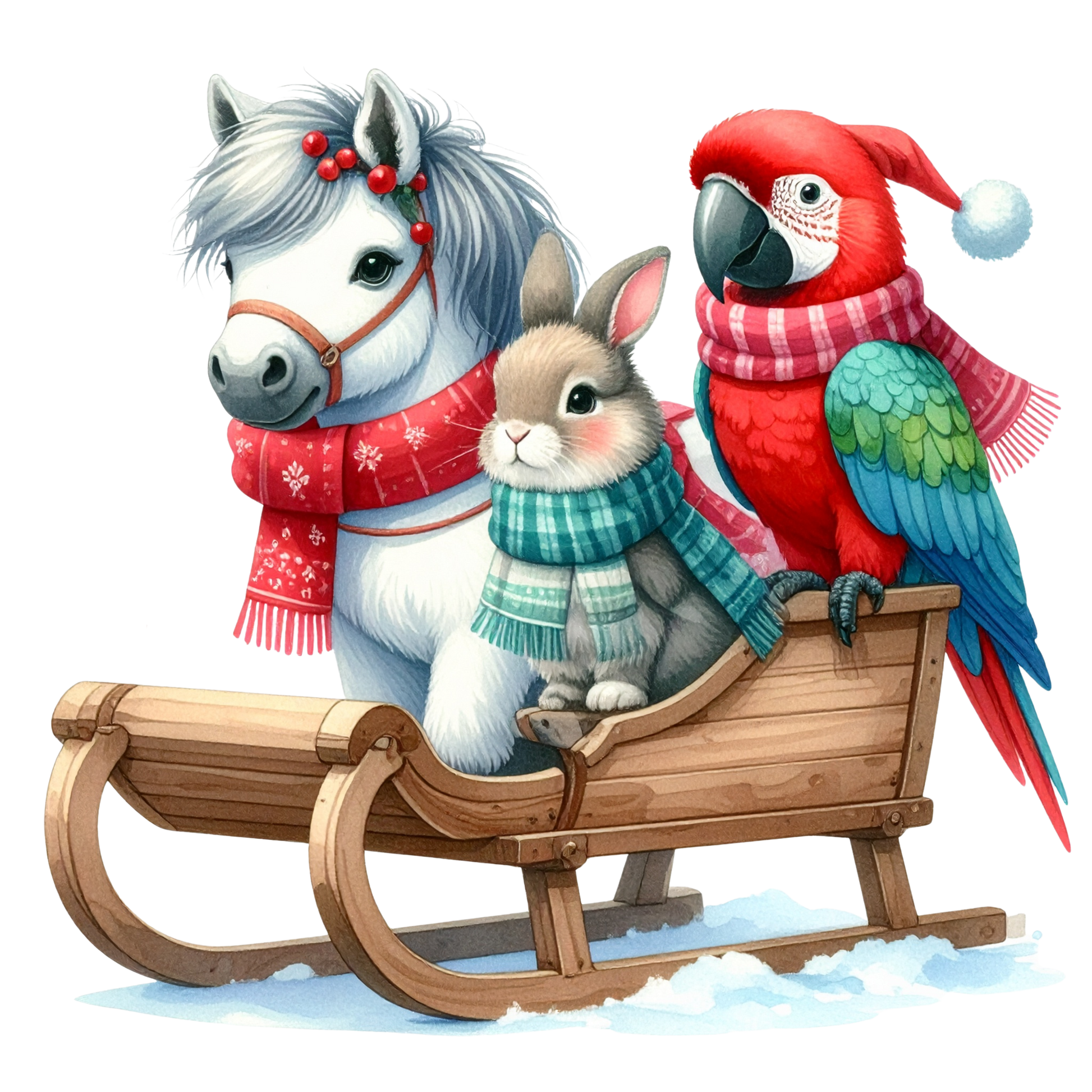 Watercolor Christmas Animals Clipart PNG 20