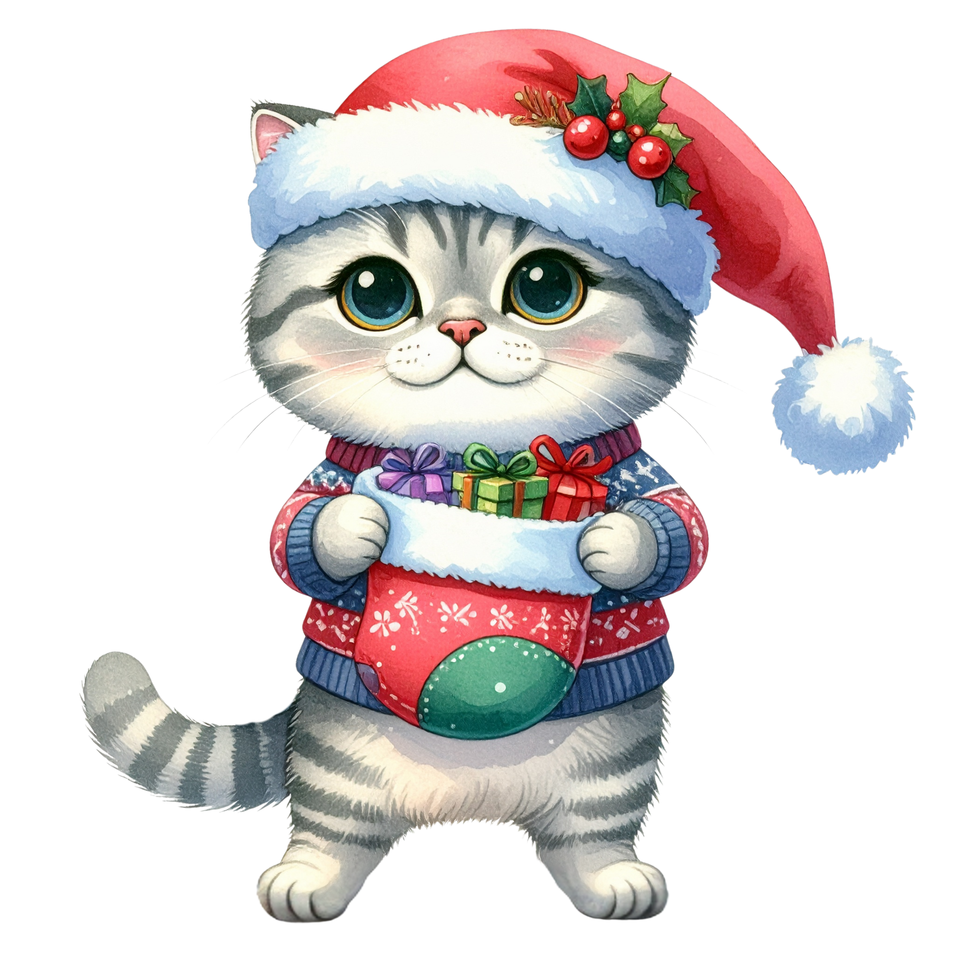 Watercolor Christmas Animals Clipart PNG 5
