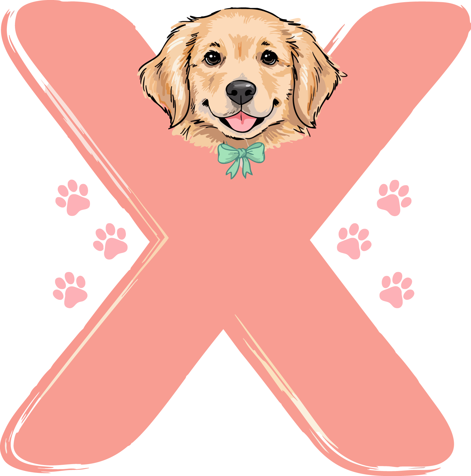 X Dog Theme Watercolor Alphabet PNG